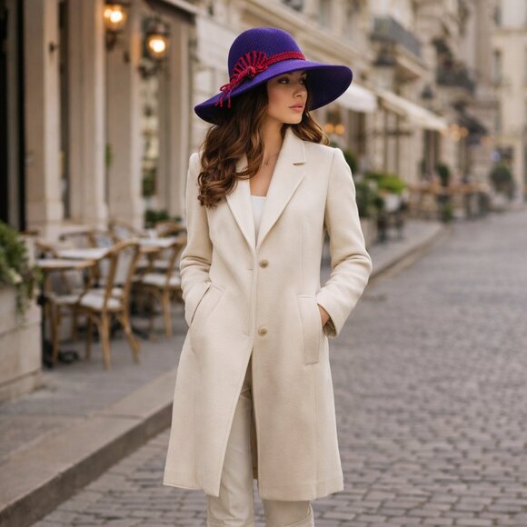 Vintage Royal Purple Wool Wide-Brim Hat – Burgundy Braided Trim & Bow Detail main image 4